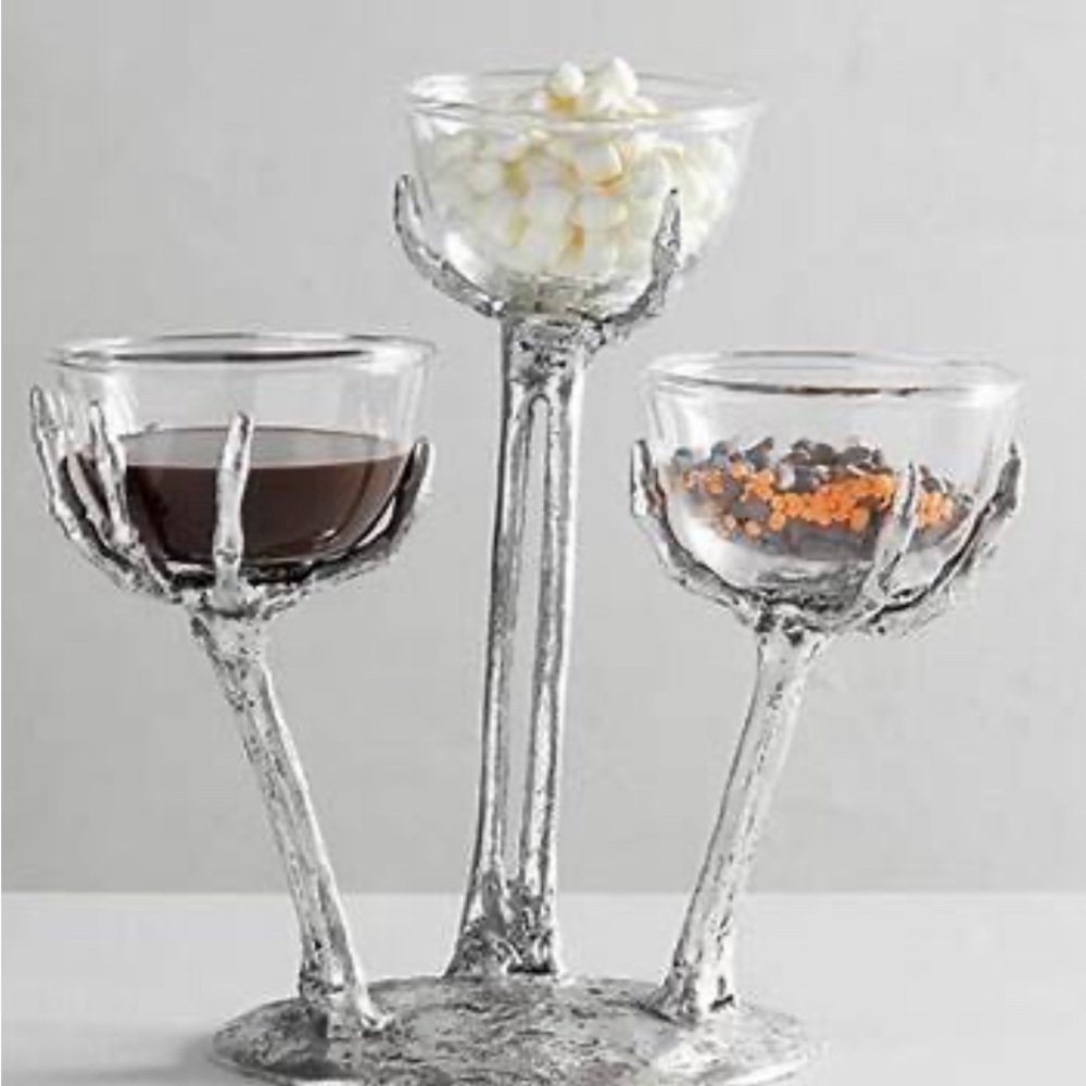 Pottery Barn Halloween skeleton triple condiment server